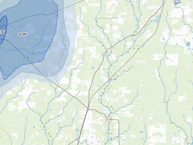 NEXRAD radar-signature map of the hail storm over Deridder, LA on Jul 7, 2026
