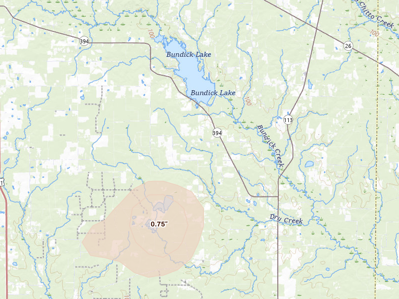 Radar-estimated hail-size map of the storm over Deridder, LA
