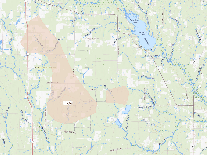 Radar-estimated hail-size map of the storm over Deridder, LA