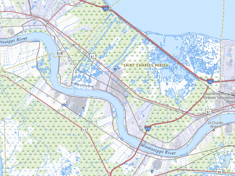 Radar-estimated hail-size map of the storm over Destrehan, LA on Jul 8, 2026