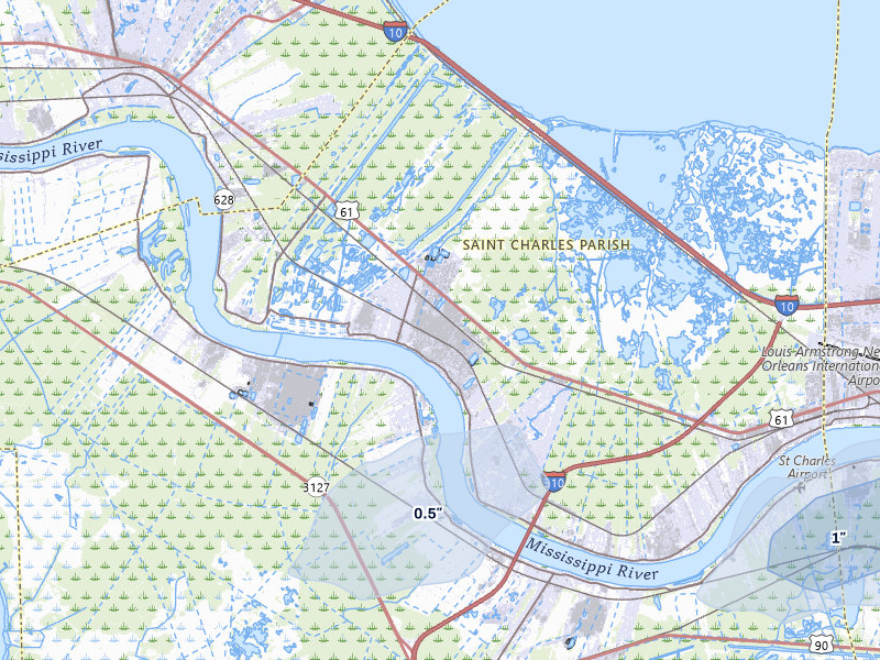 NEXRAD radar-signature map of the hail storm over Destrehan, LA on Jul 8, 2026