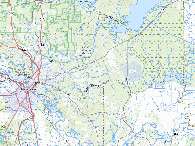 NEXRAD radar-signature map of the hail storm over Deville, LA on Apr 3, 2026