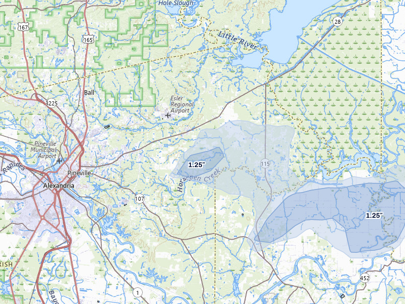 NEXRAD radar-signature map of the hail storm over Deville, LA on Jul 7, 2026