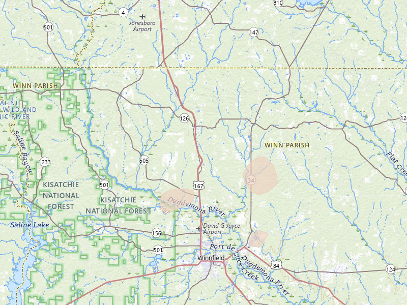 Radar-estimated hail-size map of the storm over Dodson, LA on Jun 2, 2026