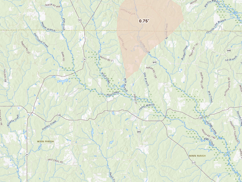Radar-estimated hail-size map of the storm over Dodson, LA
