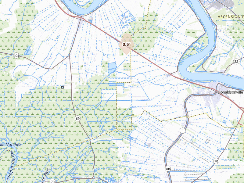 Radar-estimated hail-size map of the storm over Donaldsonville, LA