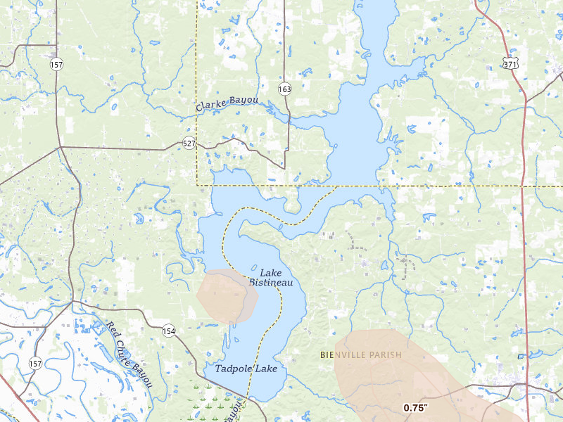 Radar-estimated hail-size map of the storm over Doyline, LA
