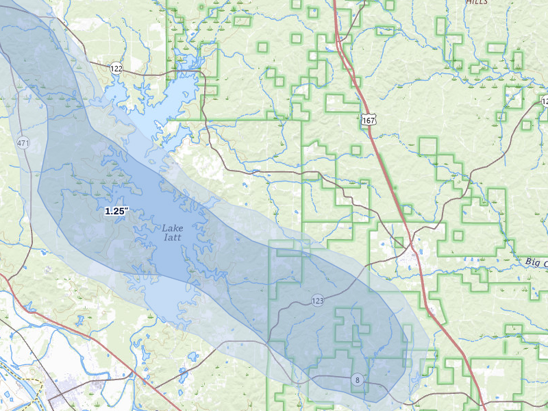 NEXRAD radar-signature map of the hail storm over Dry Prong, LA on Jul 1, 2026