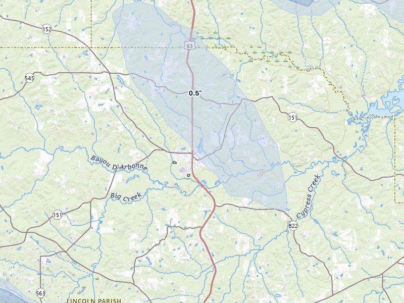 NEXRAD radar-signature map of the hail over Dubach, LA