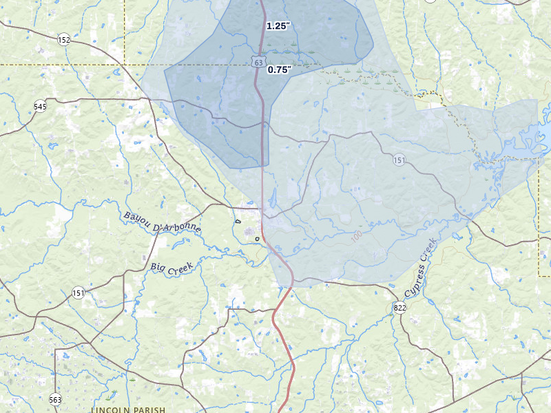 NEXRAD radar-signature map of the hail over Dubach, LA