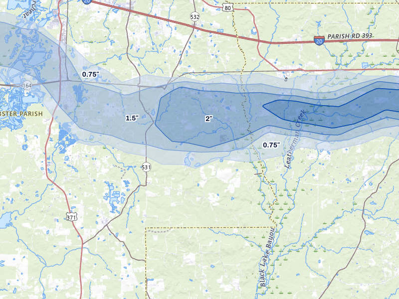 NEXRAD radar-signature map of the hail storm over Dubberly, LA on Mar 15, 2026