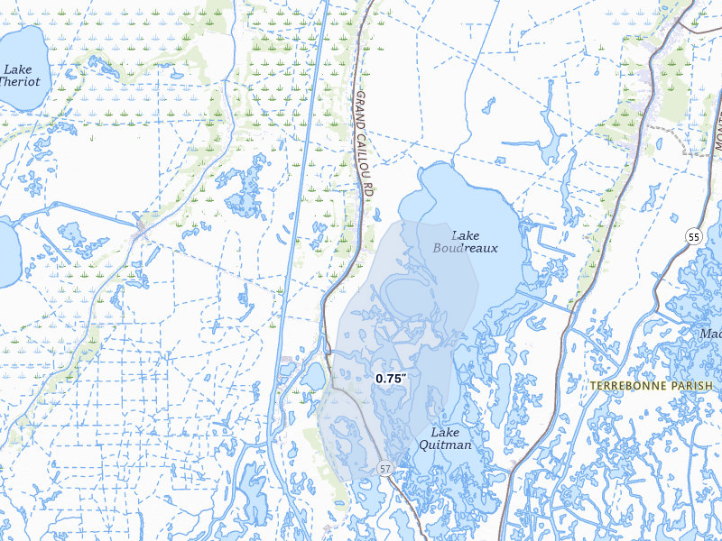 NEXRAD radar-signature map of the hail storm over Dulac, LA on Jul 9, 2026
