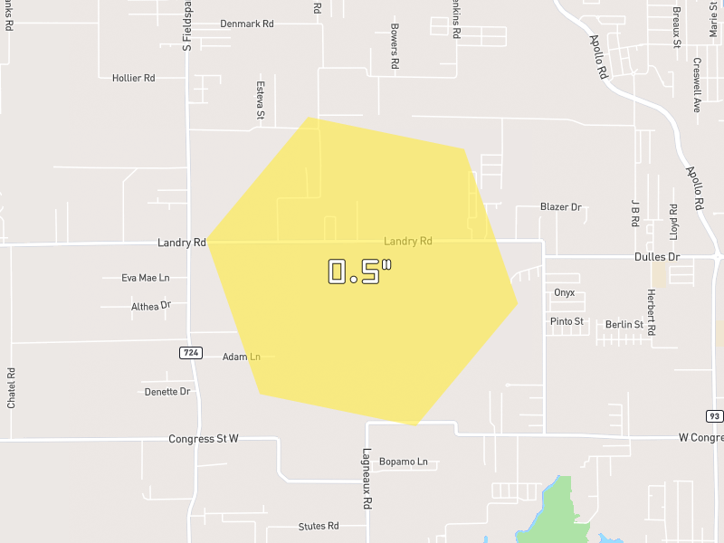 Hail map of Duson, LA on Jul 1, 2026, hail up to 0.5"