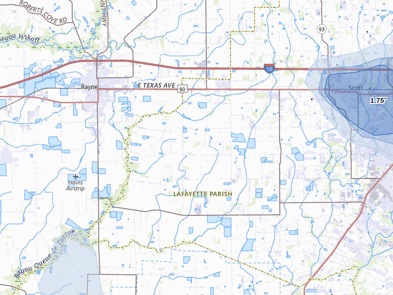 NEXRAD radar-signature map of the hail over Duson, LA