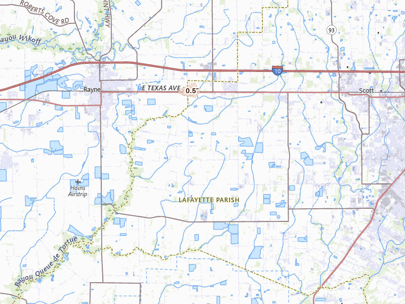Radar-estimated hail-size map of the storm over Duson, LA on Aug 4, 2026