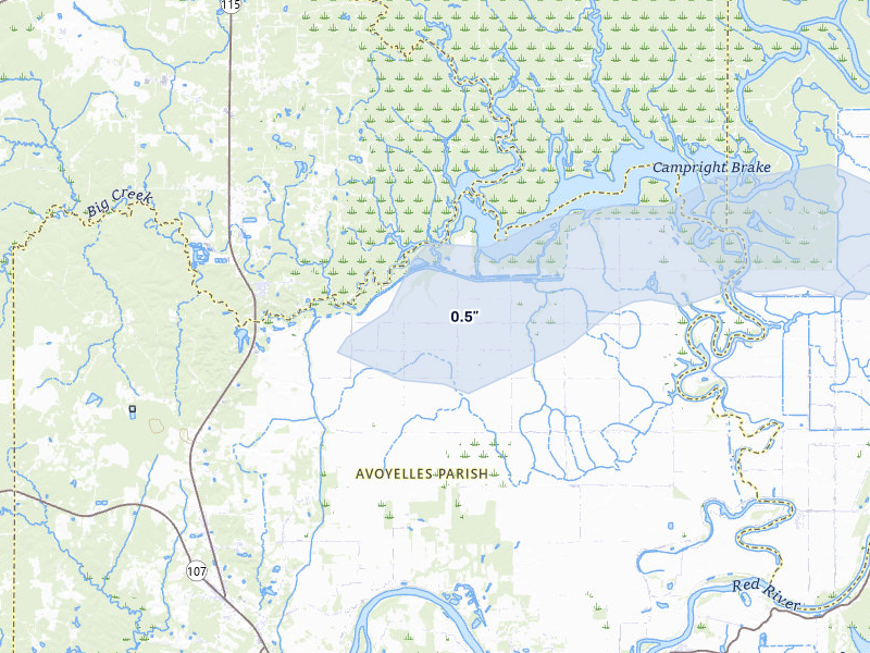 NEXRAD radar-signature map of the hail over Effie, LA