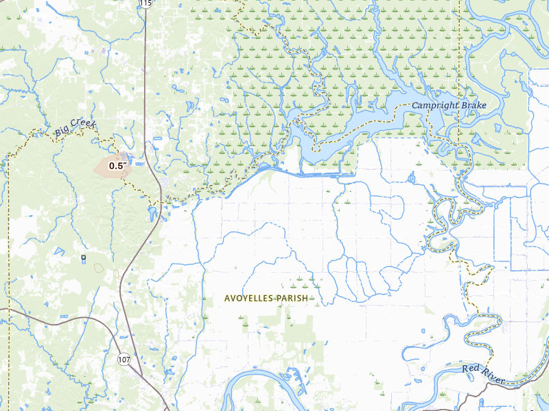 Radar-estimated hail-size map of the storm over Effie, LA on Apr 4, 2026