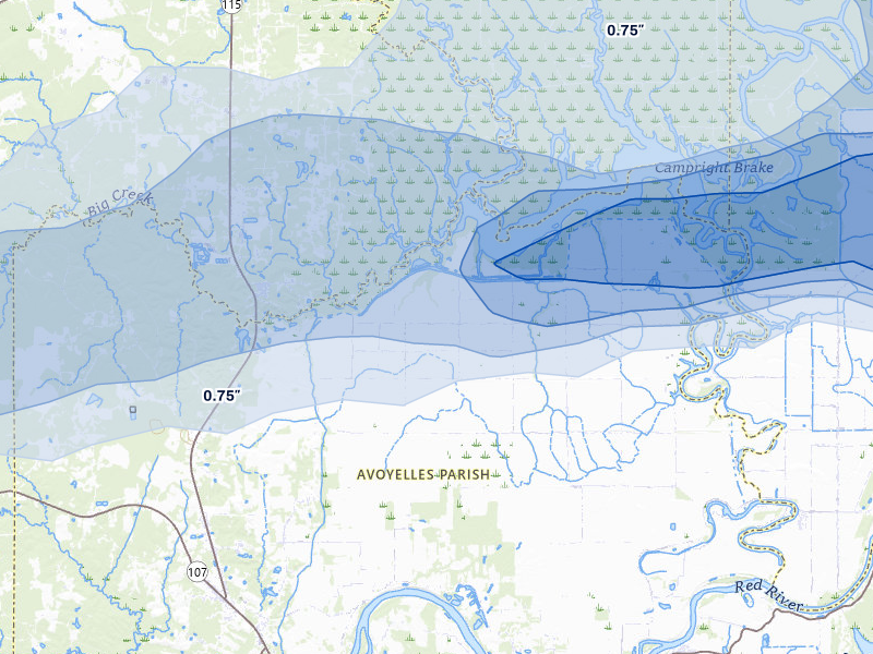 NEXRAD radar-signature map of the hail storm over Effie, LA on May 6, 2026
