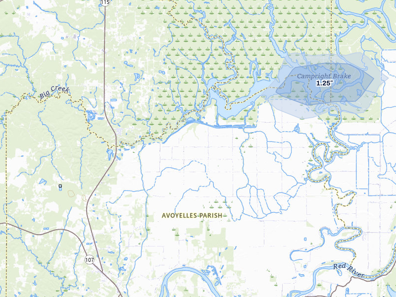 NEXRAD radar-signature map of the hail storm over Effie, LA on Jul 6, 2026
