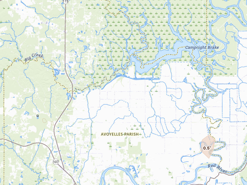 Radar-estimated hail-size map of the storm over Effie, LA on Jul 7, 2026