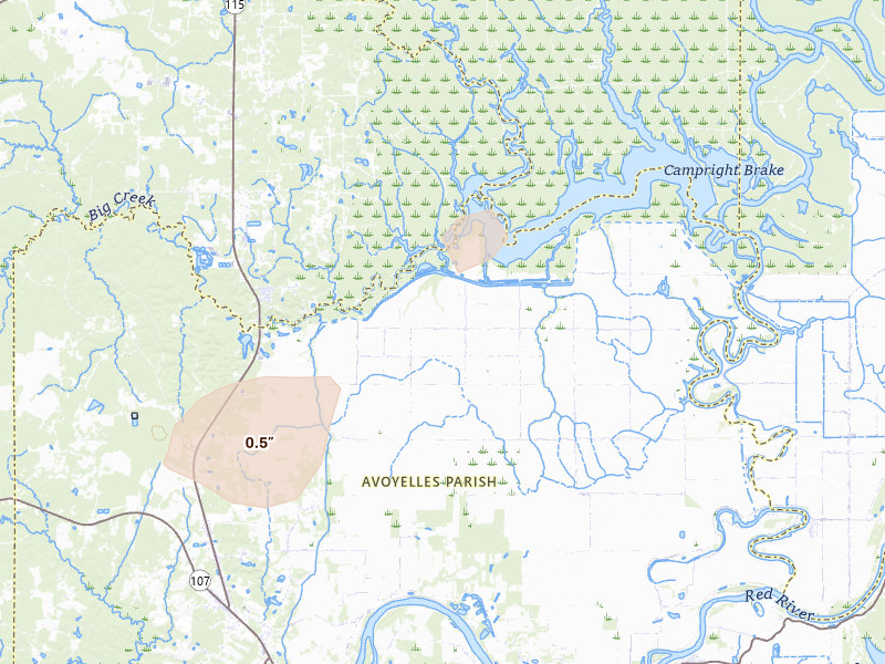 Radar-estimated hail-size map of the storm over Effie, LA