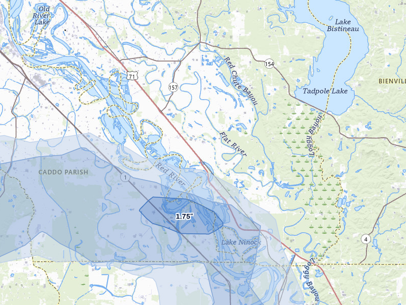 NEXRAD radar-signature map of the hail over Elm Grove, LA