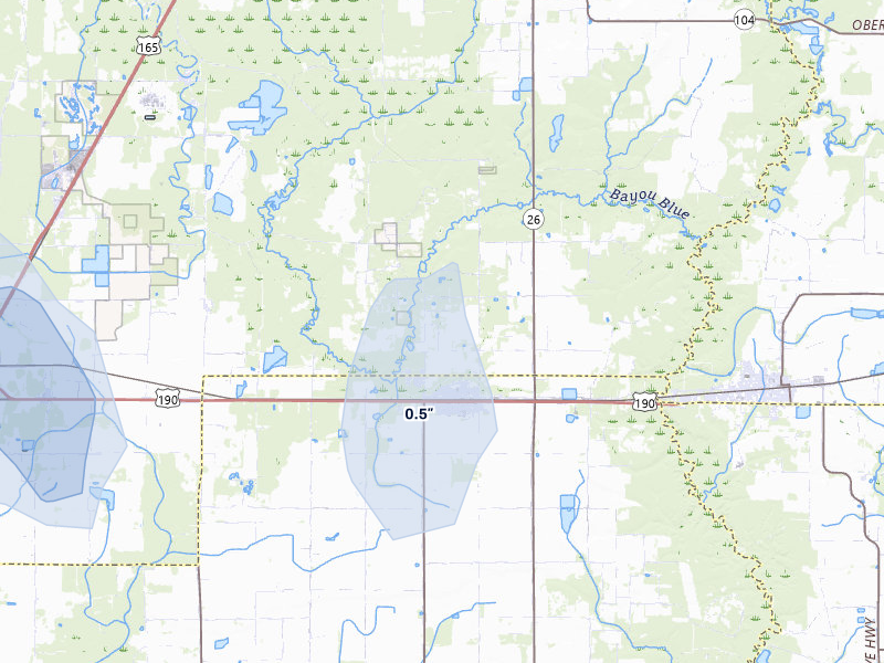 NEXRAD radar-signature map of the hail over Elton, LA