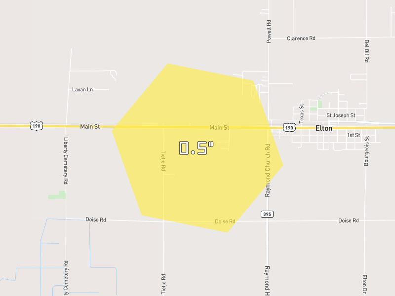 Hail map of Elton, LA on Jul 7, 2026, hail up to 0.5"