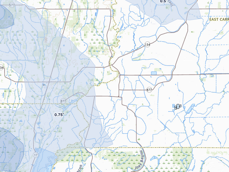 NEXRAD radar-signature map of the hail over Epps, LA