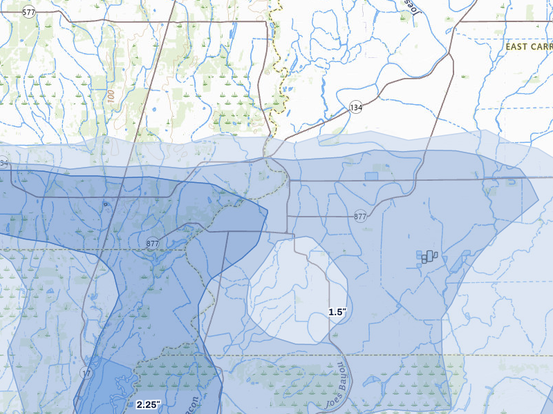 NEXRAD radar-signature map of the hail storm over Epps, LA on Apr 28, 2026