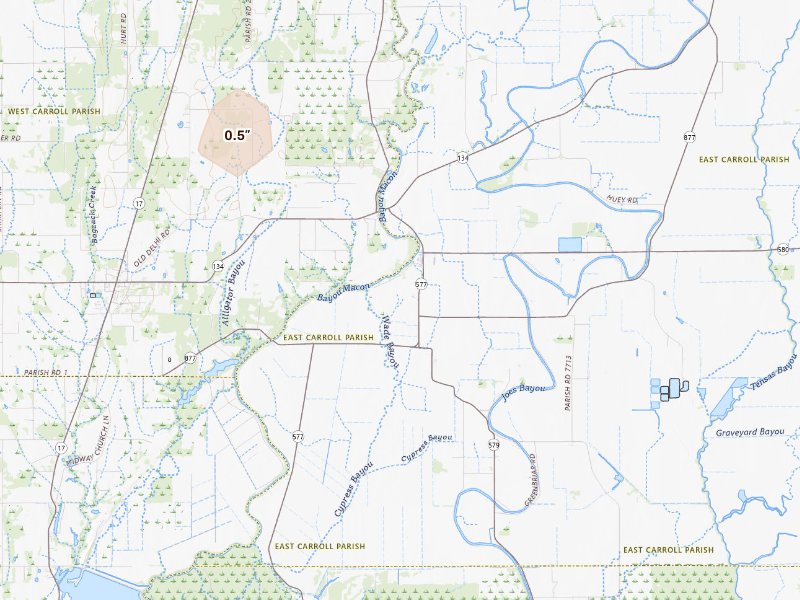 Radar-estimated hail-size map of the storm over Epps, LA