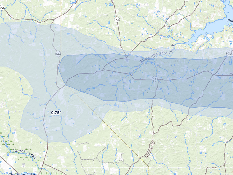 NEXRAD radar-signature map of the hail storm over Eros, LA on Mar 15, 2026