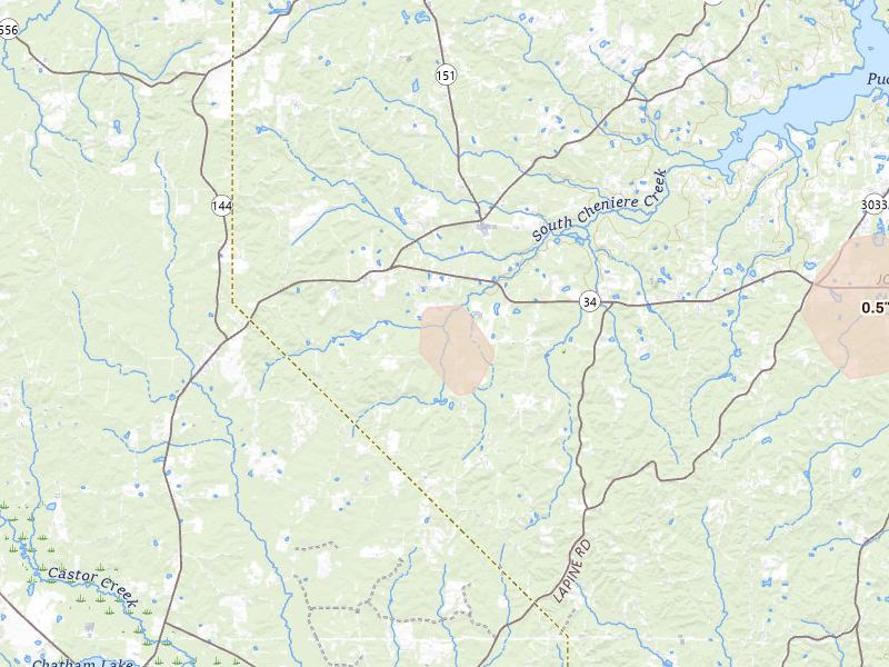 Radar-estimated hail-size map of the storm over Eros, LA on Jun 23, 2026