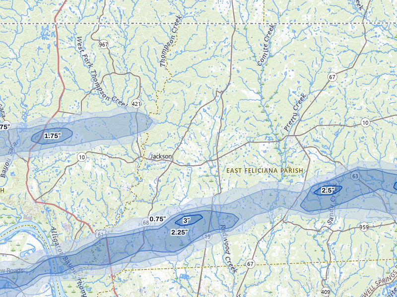 NEXRAD radar-signature map of the hail storm over Ethel, LA on May 8, 2026