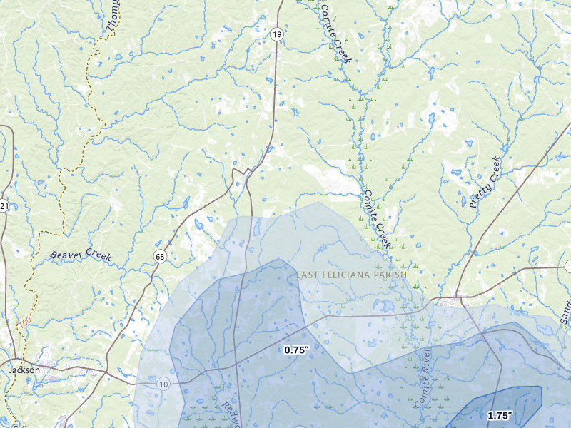 NEXRAD radar-signature map of the hail storm over Ethel, LA on Aug 21, 2026