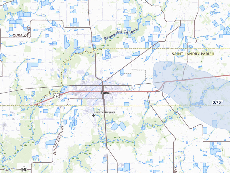 NEXRAD radar-signature map of the hail over Eunice, LA