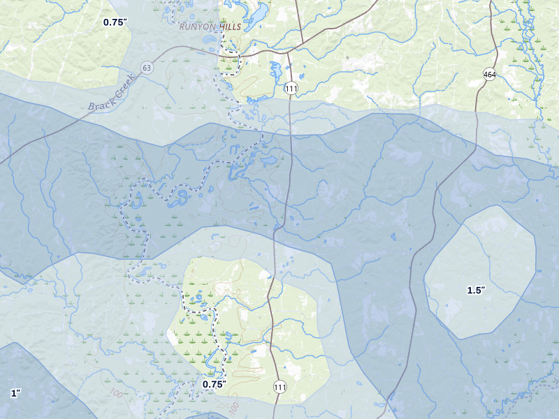 NEXRAD radar-signature map of the hail storm over Evans, LA on Mar 15, 2026