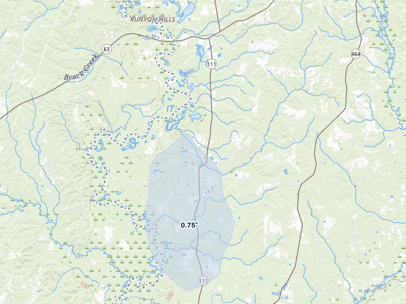 NEXRAD radar-signature map of the hail storm over Evans, LA on May 6, 2026