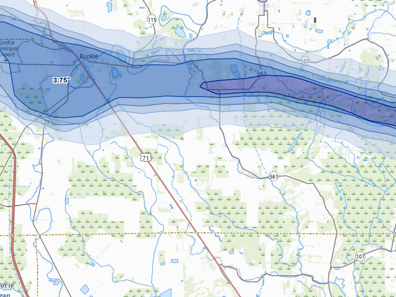 NEXRAD radar-signature map of the hail storm over Evergreen, LA on May 8, 2026
