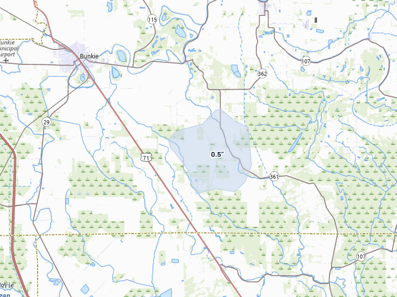 NEXRAD radar-signature map of the hail over Evergreen, LA