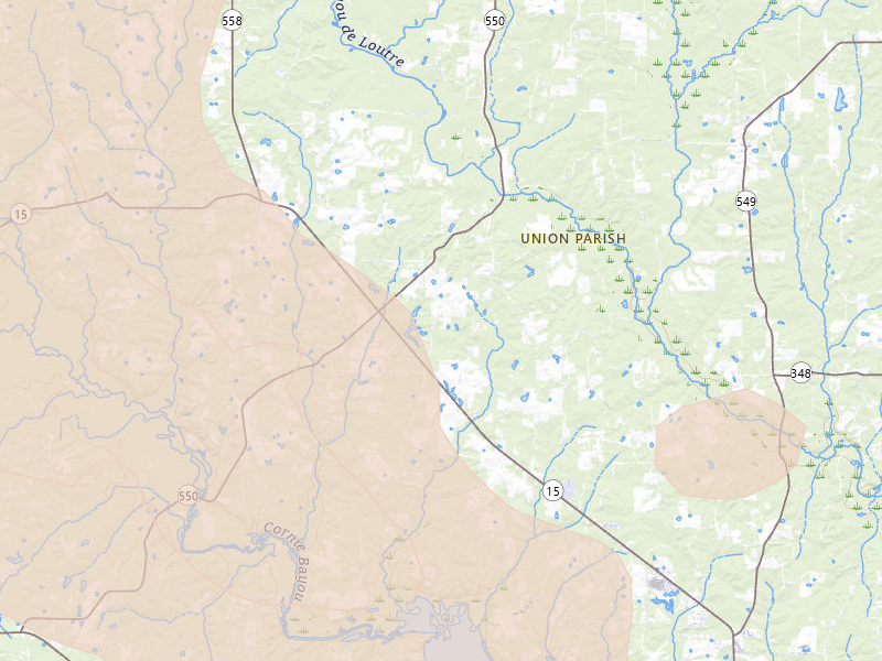 Radar-estimated hail-size map of the storm over Farmerville, LA on Apr 25, 2026