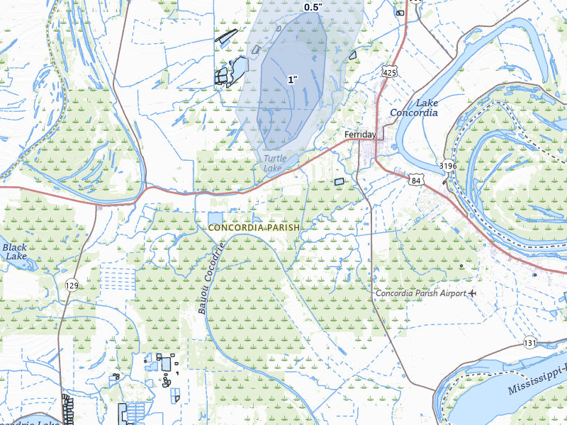 NEXRAD radar-signature map of the hail storm over Ferriday, LA on Mar 7, 2026