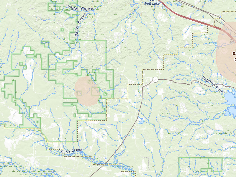 Radar-estimated hail-size map of the storm over Flatwoods, LA on Aug 21, 2026
