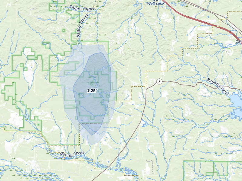 NEXRAD radar-signature map of the hail storm over Flatwoods, LA on Aug 21, 2026