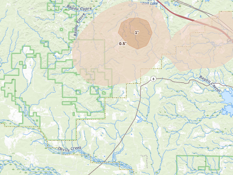 Radar-estimated hail-size map of the storm over Flatwoods, LA