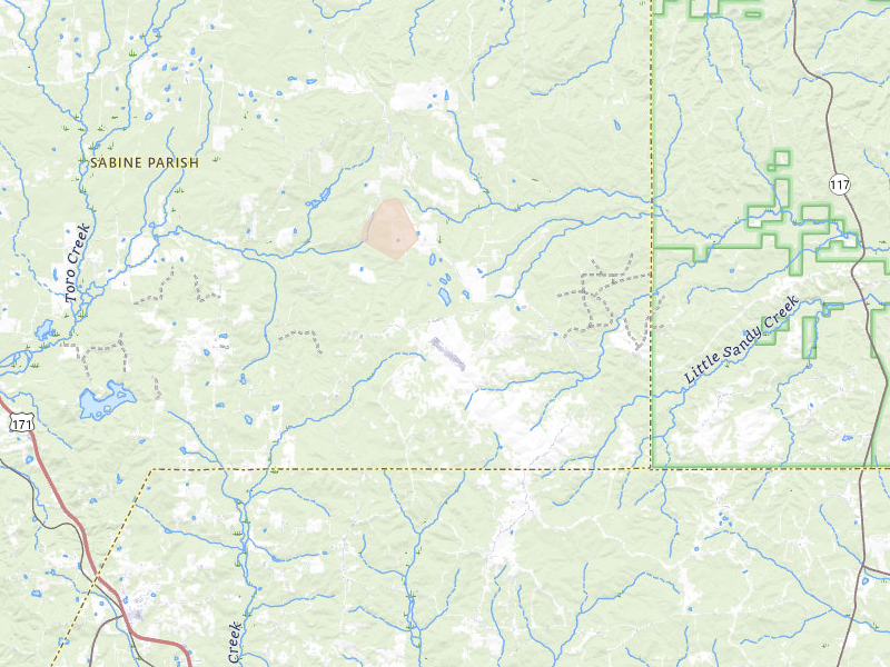 Radar-estimated hail-size map of the storm over Florien, LA on Aug 23, 2026