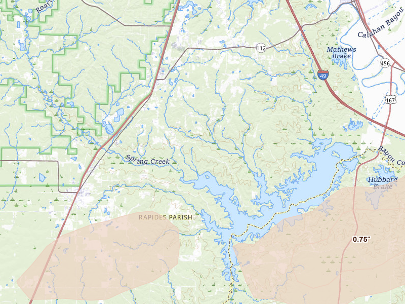 Radar-estimated hail-size map of the storm over Forest Hill, LA on May 8, 2026