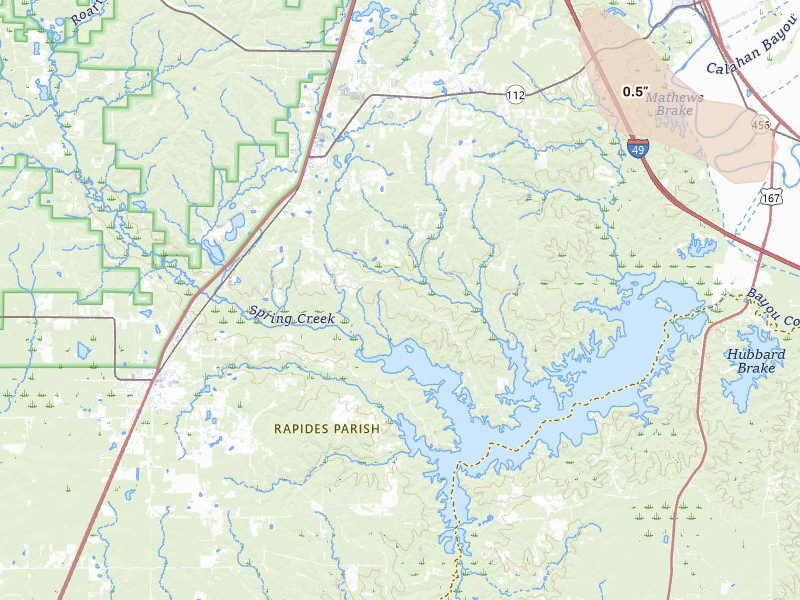 Radar-estimated hail-size map of the storm over Forest Hill, LA on Jul 4, 2026