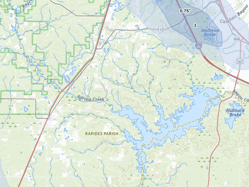 NEXRAD radar-signature map of the hail storm over Forest Hill, LA on Jul 4, 2026