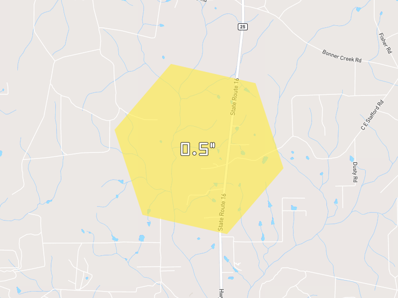 Hail map of Franklinton, LA on Jul 1, 2026, hail up to 0.5"